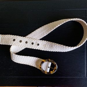 BELT| braided| wood style buckle| off white| vegan